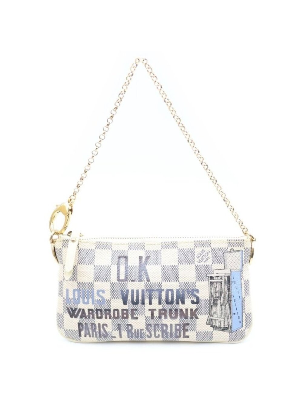 Louis Vuitton Damier Azur Pochette Mirror Chain Mini Handbag Pouch Ivory